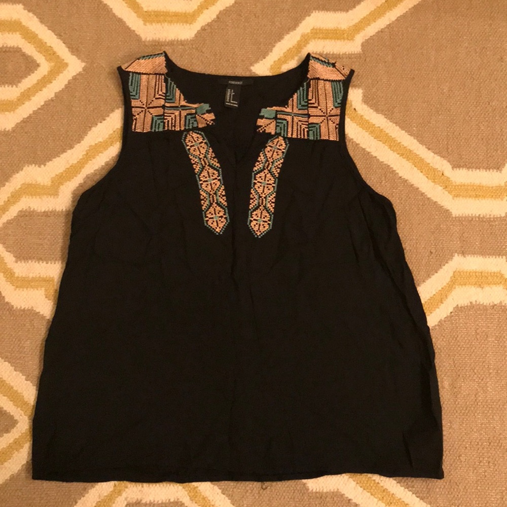 Black embroidered tank